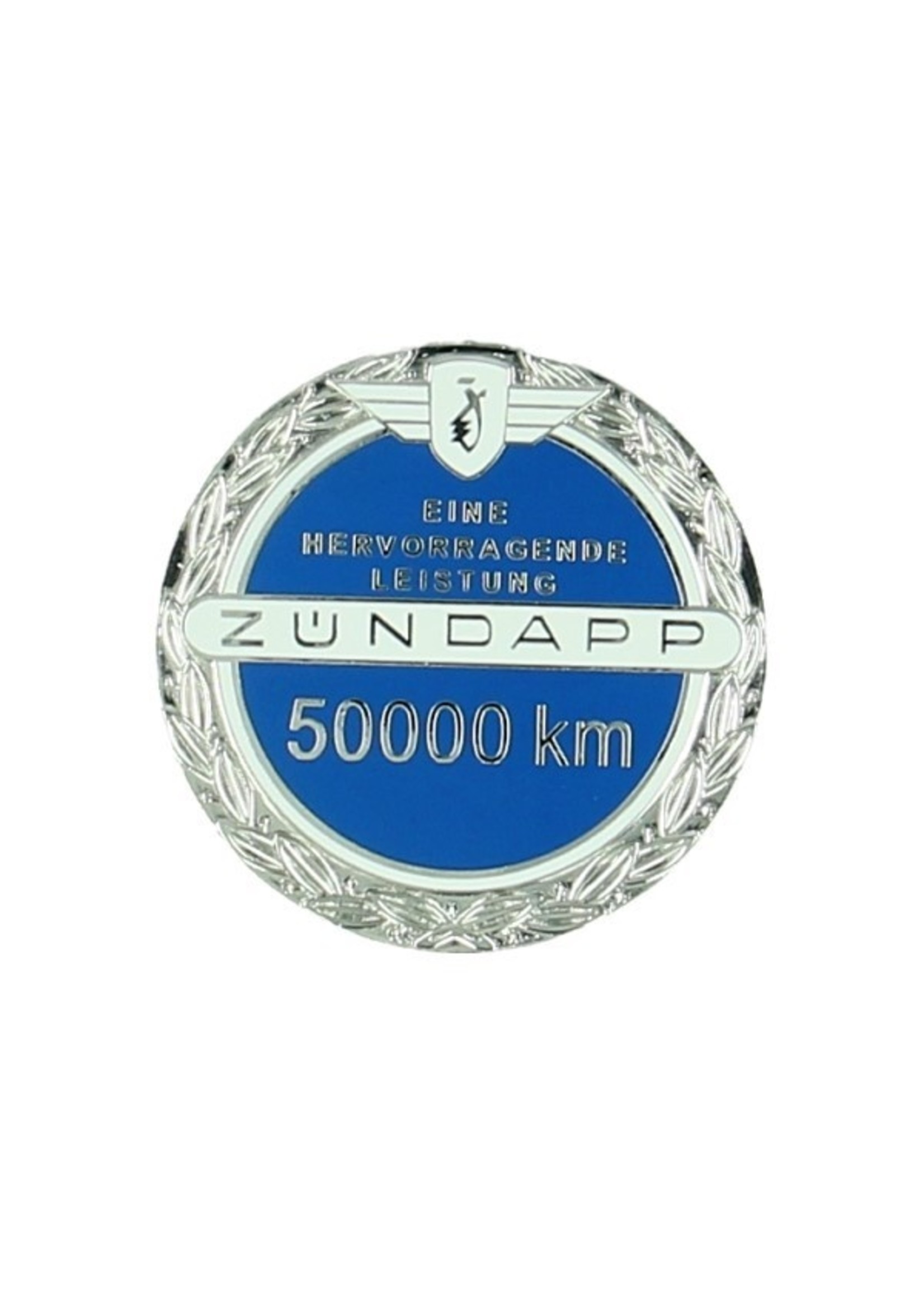 Zundapp sticker zundapp logo 50.000 km Jubileum incl. speldje blauw