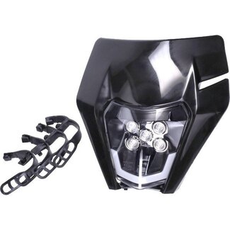 koplampspoiler + verlichting led type KTM enduro/sm o.a. aprilia/beta/rieju/sen/univ zwart