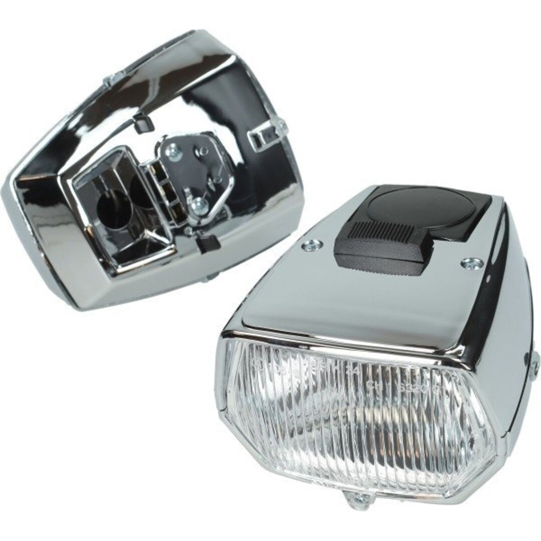 Puch koplamp + schakelaar vierkant maxi/puch chroom DMP