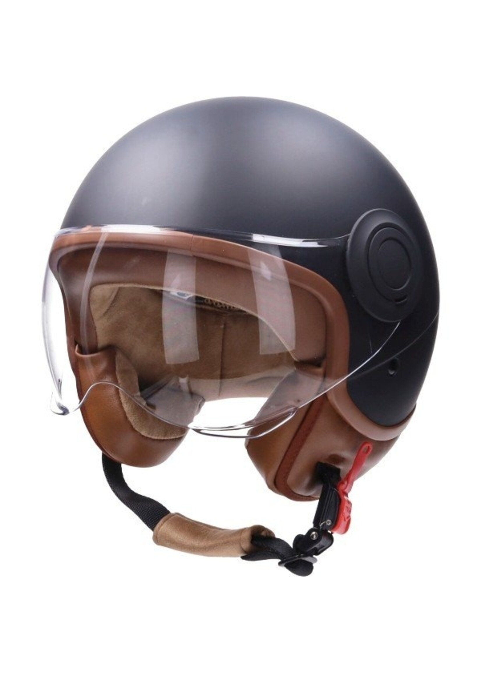 helm demi-jet E-06 keur comfort XS zwart mat/bruin CAB