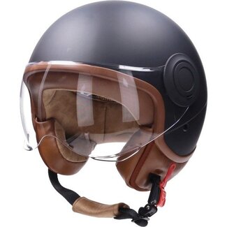 helm demi-jet E-06 keur comfort L zwart mat/bruin CAB