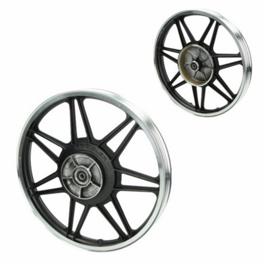 Achterwiel gegoten 14-spaaks zwart met aluminium details – passend voor Kreidler bromfietsen