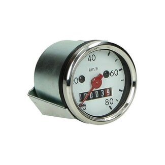 Puch Kilometerteller 80 km/u Wit/Chroom – 48mm met Lampje