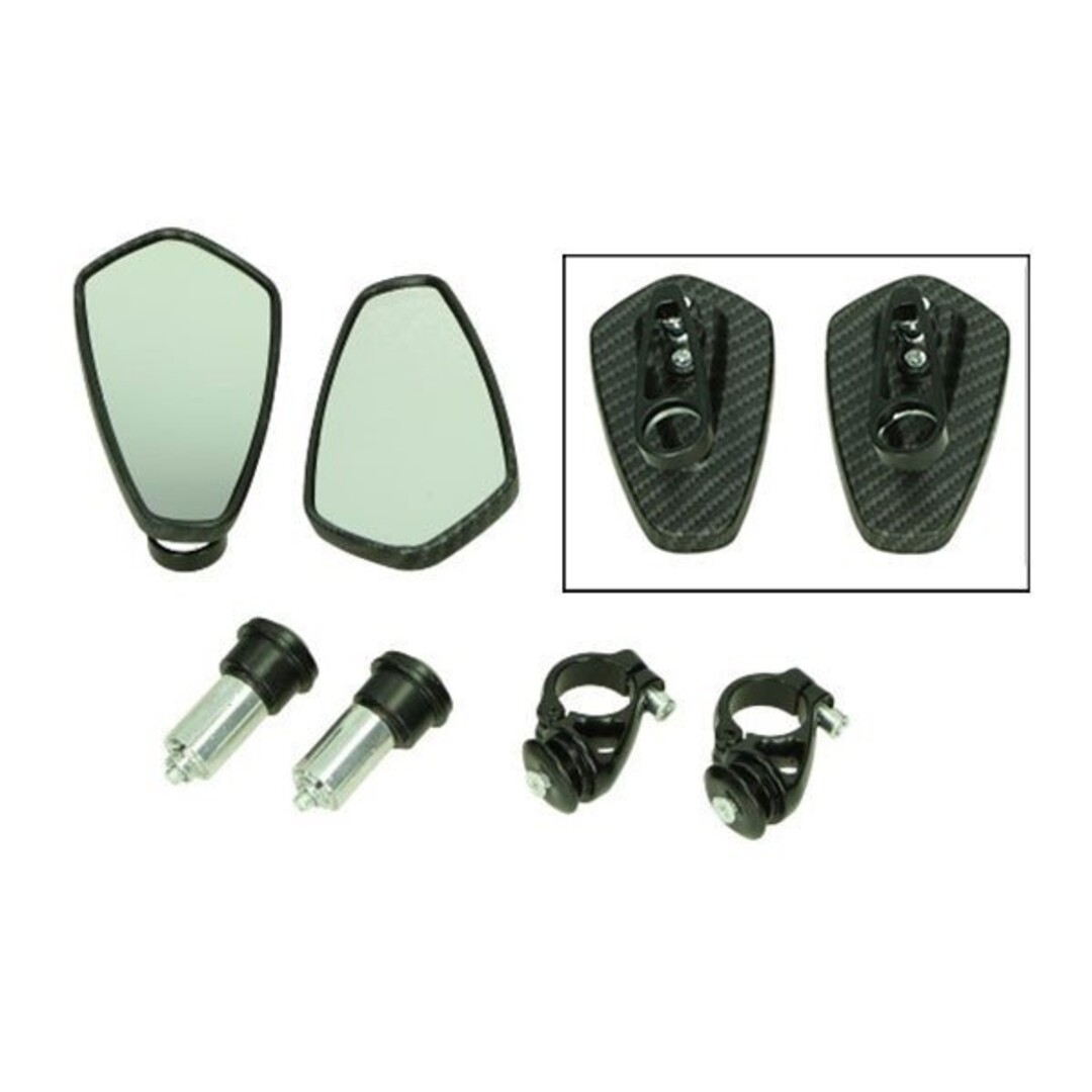 Piaggio spiegelset stuurbevestiging ovaal bar end CNC o.a. gts all/scooter/sprin/univ/zip carbon DMP