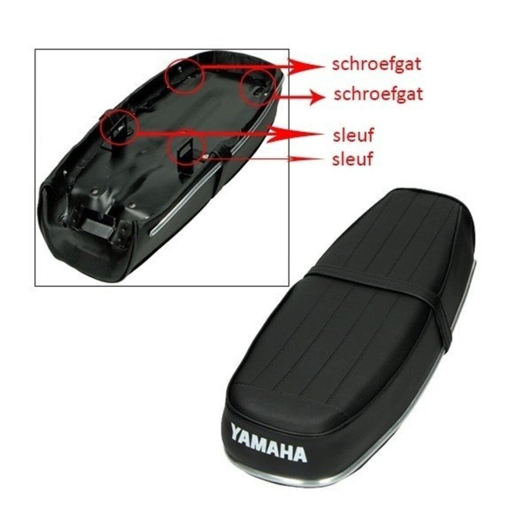 Yamaha Buddyseat Yamaha FS1 zwart kort model met streep – vaste montage, Made in Europe