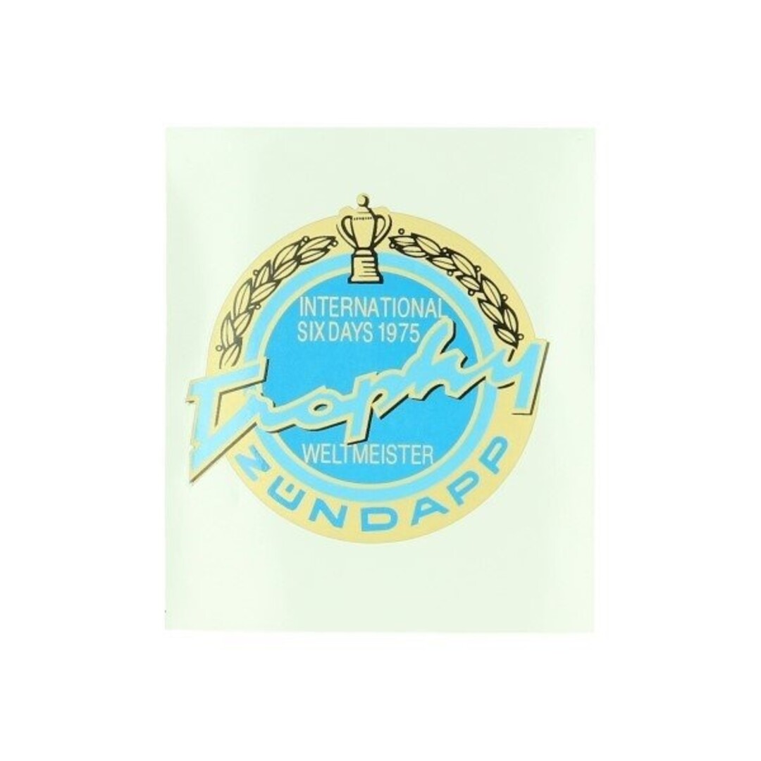 sticker rond Trophy 1975 goud/blauw/zwart