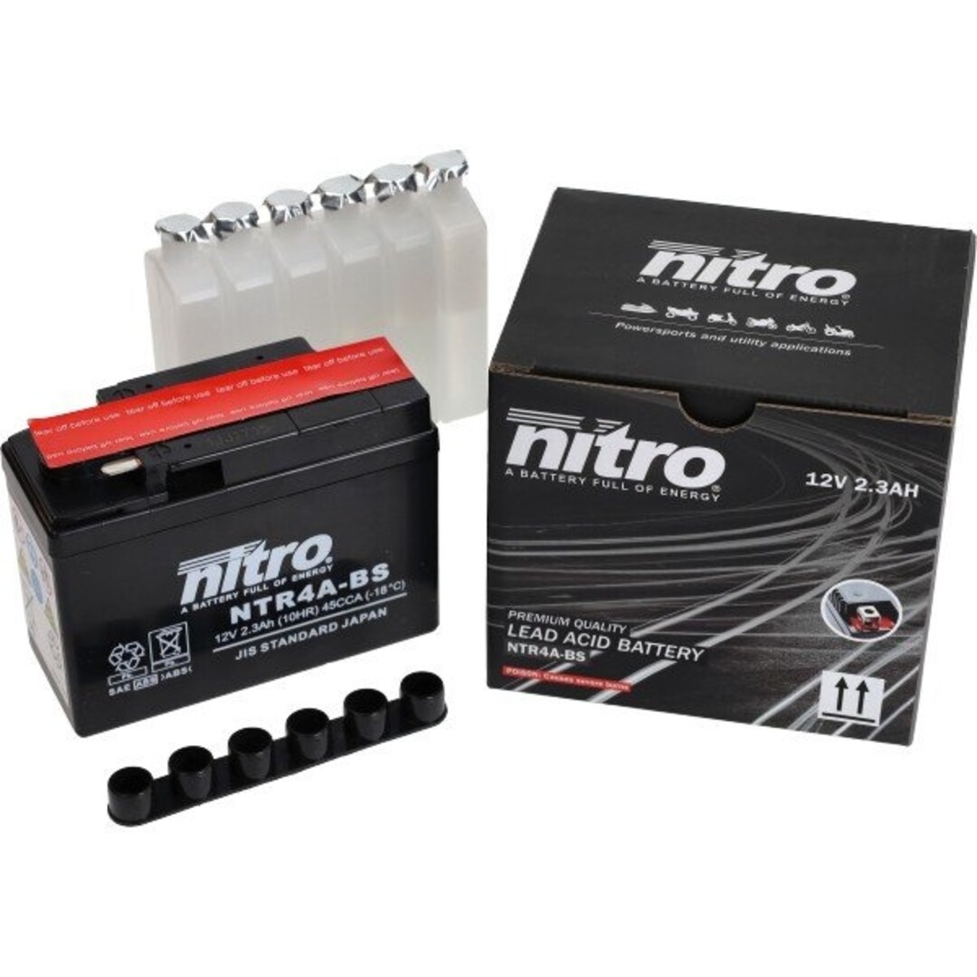 Nitro 12 V accu NTR4A‑BS / YTR4A‑BS – 2.3 Ah onderhoudsvrije scooter accu 113×48×86 mm