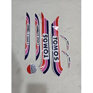Tomos A3 stickerset Rood/Rose/Blauw