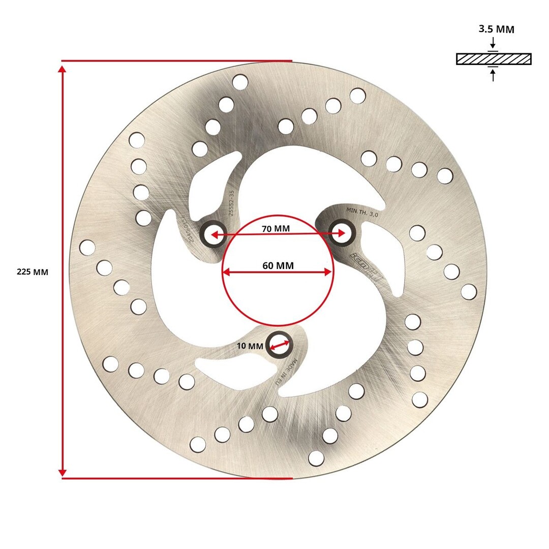 Remschijf voor Peugeot Elystar en Kymco People – 226mm, 3-gaats montage, 226x60mm