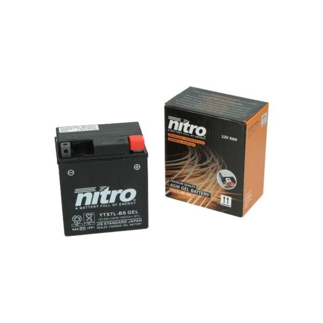 Nitro NTX7L-BS / YTX7L-BS Gel Accu 12V 6Ah – Onderhoudsvrij – Piaggio & Vespa 4T modellen