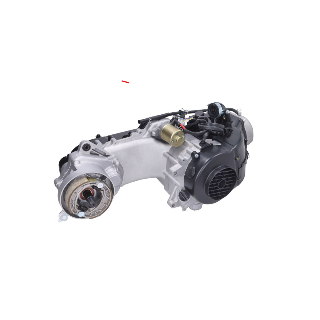 Motorblok compleet 10 inch korte as China retro/Torino/Sco GY6/V-Clic – 4-takt, enkele schokdemper, met cilinder, zonder carburateur – 35cm