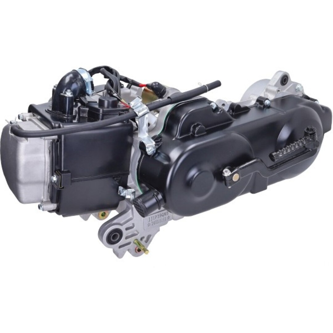 Motorblok compleet 10 inch lange as China LX model/Sco GY6/Sco China 4T – 4-takt, met dubbele schokdempers, zonder carburateur