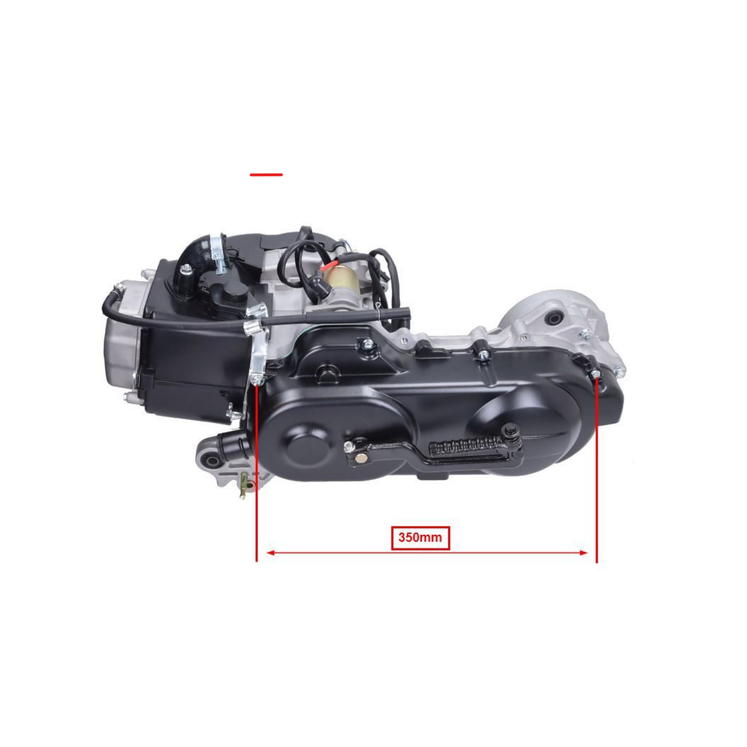 Motorblok compleet 10 inch lange as China LX model/Sco GY6/Sco China 4T – 4-takt, met dubbele schokdempers, zonder carburateur