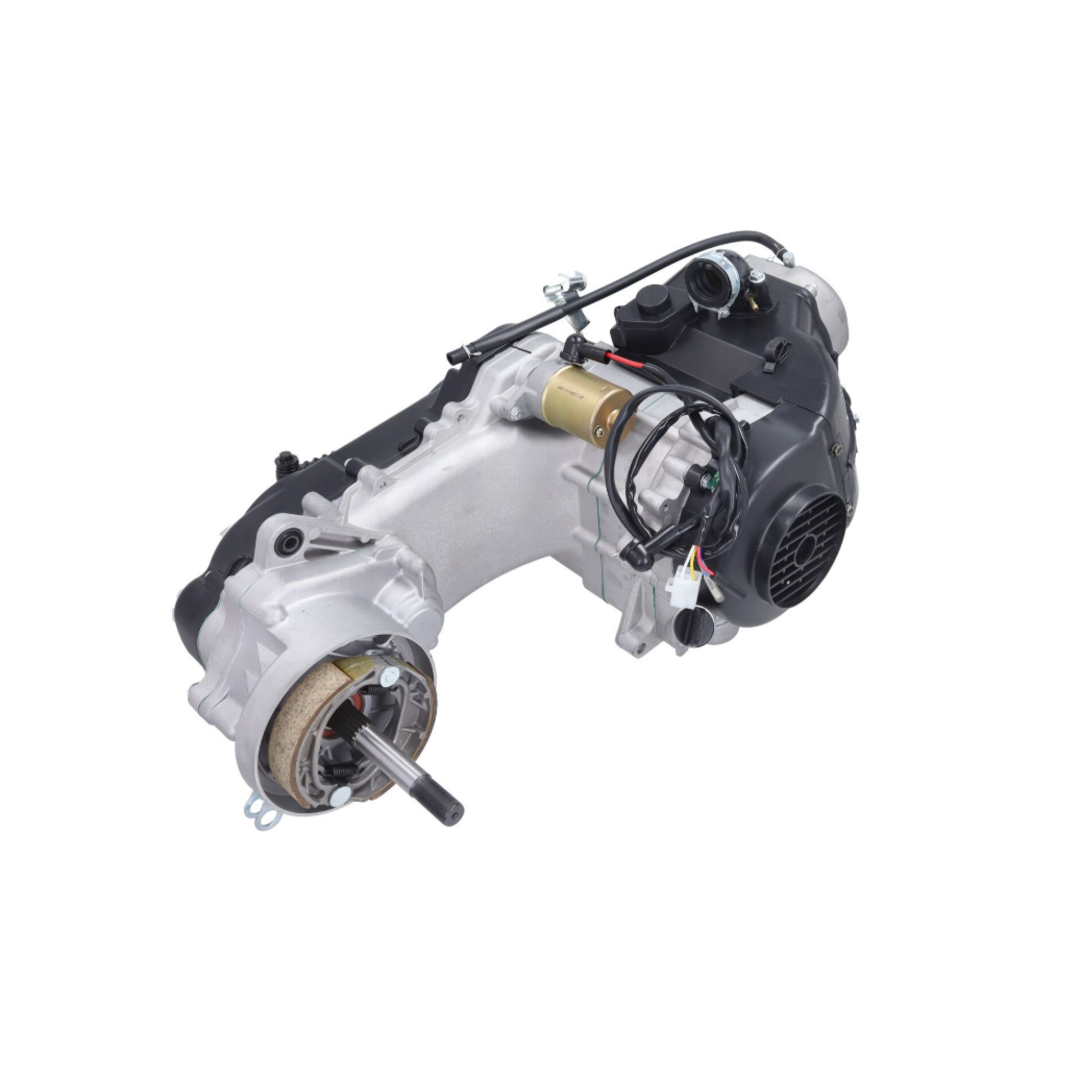 Motorblok compleet 10 inch lange as China LX model/Sco GY6/Sco China 4T – 4-takt, met dubbele schokdempers, zonder carburateur