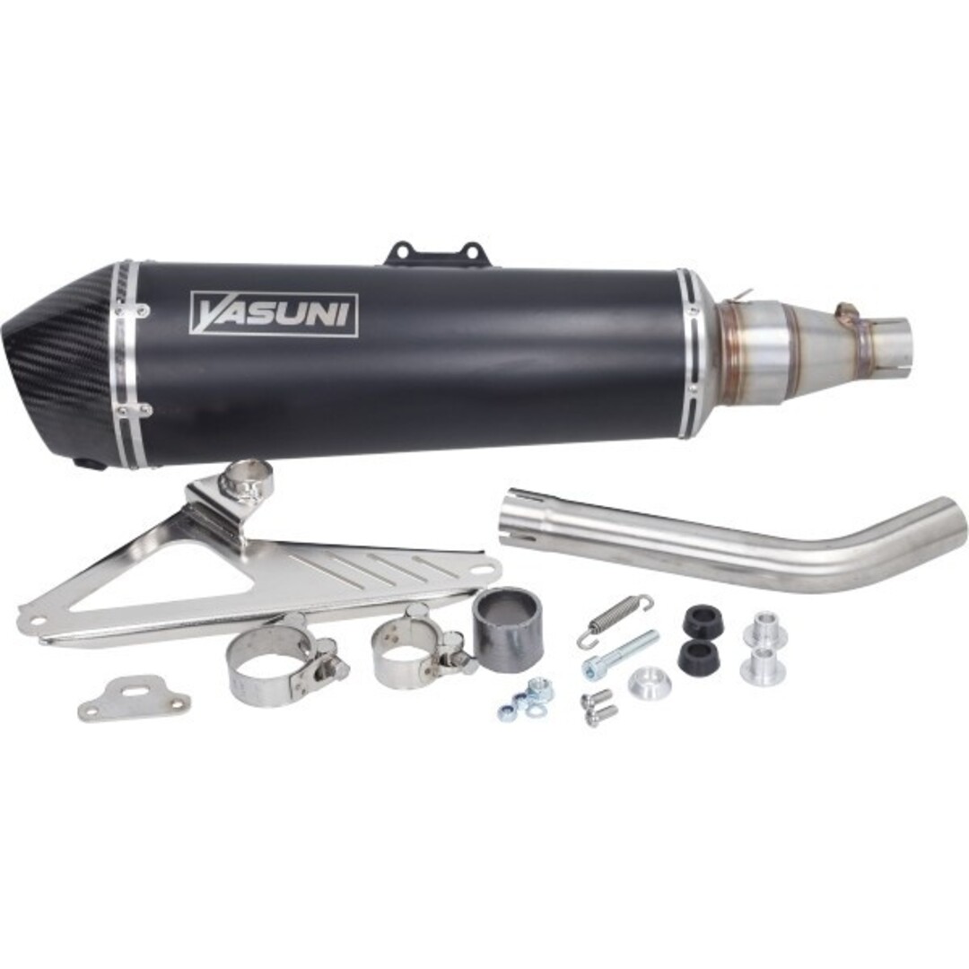 uitlaat yasuni E-keur Vespa zwart/carbon past op gts 300 (euro4), gts super 300cc tub454