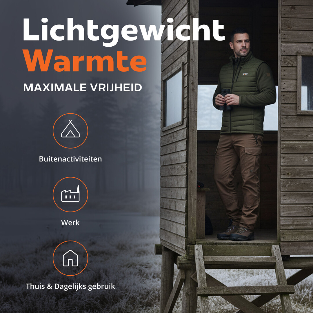 Magnetar Heat® LAVA™ verwarmde bodywarmer heren – groen – met 13.000mAh powerbank – borst & rug verwarming