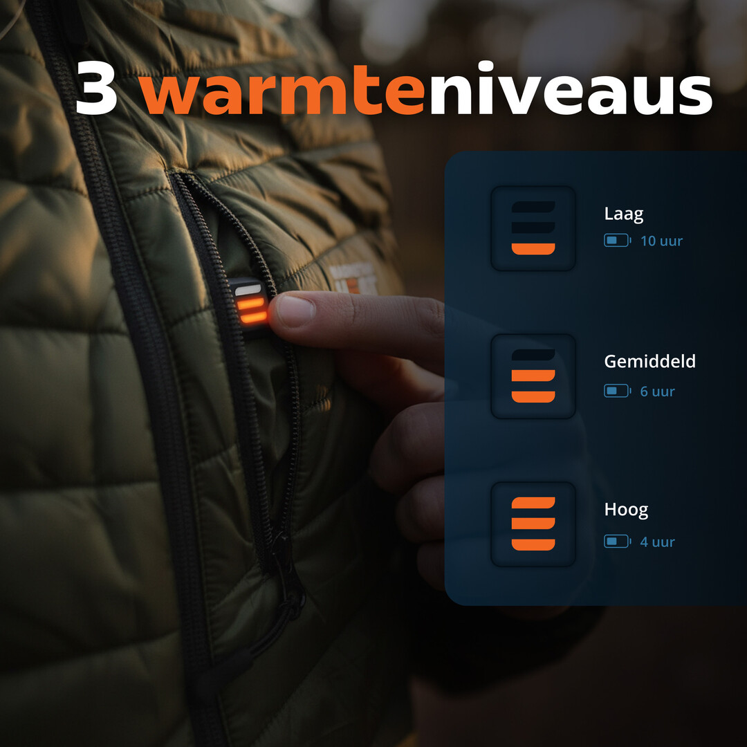 Magnetar Heat® LAVA™ verwarmde bodywarmer heren – groen – met 13.000mAh powerbank – borst & rug verwarming