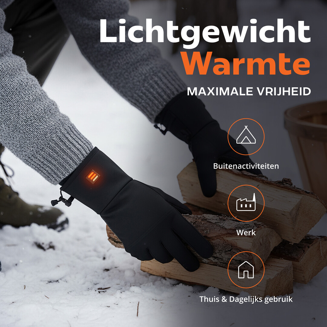 BLAZE verwarmde handschoenen zwart – 2x powerbank inbegrepen – touchscreen, winddicht & waterafstotend