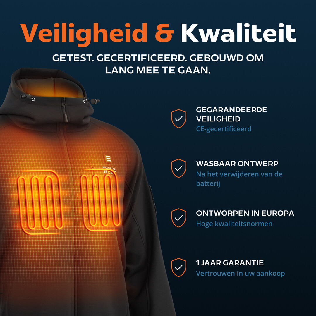 VULCAN™ verwarmde softshell jas heren – zwart – met 13.000mAh powerbank – water- en winddicht – borst & rug verwarming