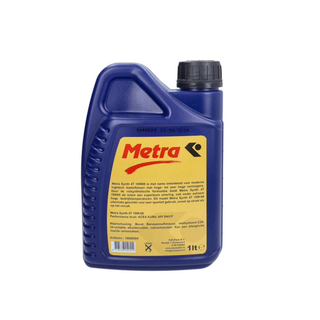 Metrakit volsynthetische motorolie 10W60 4-takt – 1 liter fles met schenktuit – geschikt voor Piaggio & Vespa IGET Euro 4/5 motoren
