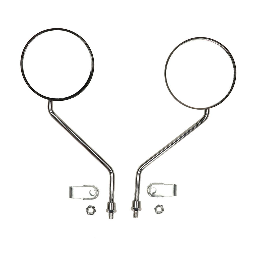 DMP spiegelset rond chroom/zwart met M8 klembevestiging – universeel voor scooters