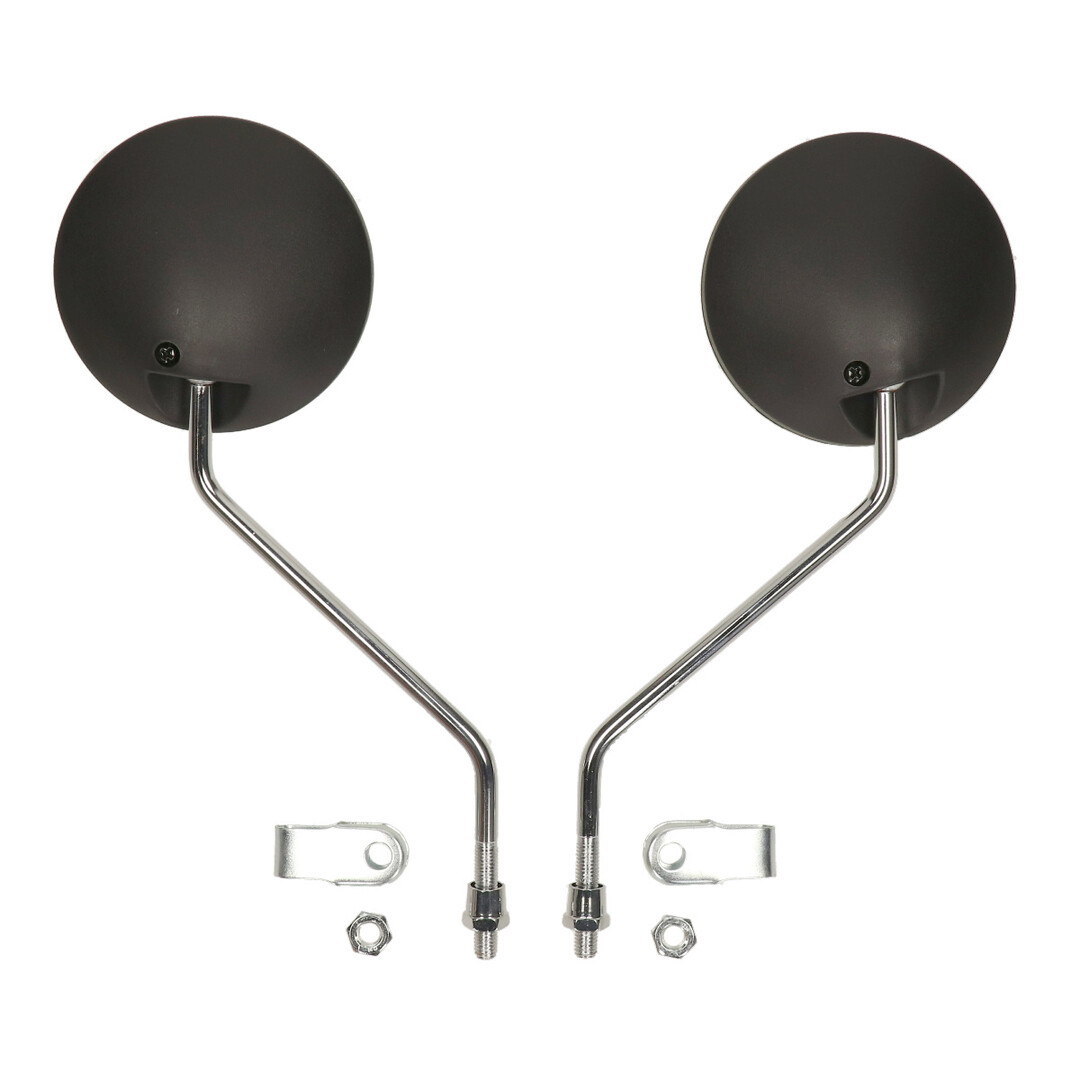 DMP spiegelset rond chroom/zwart met M8 klembevestiging – universeel voor scooters