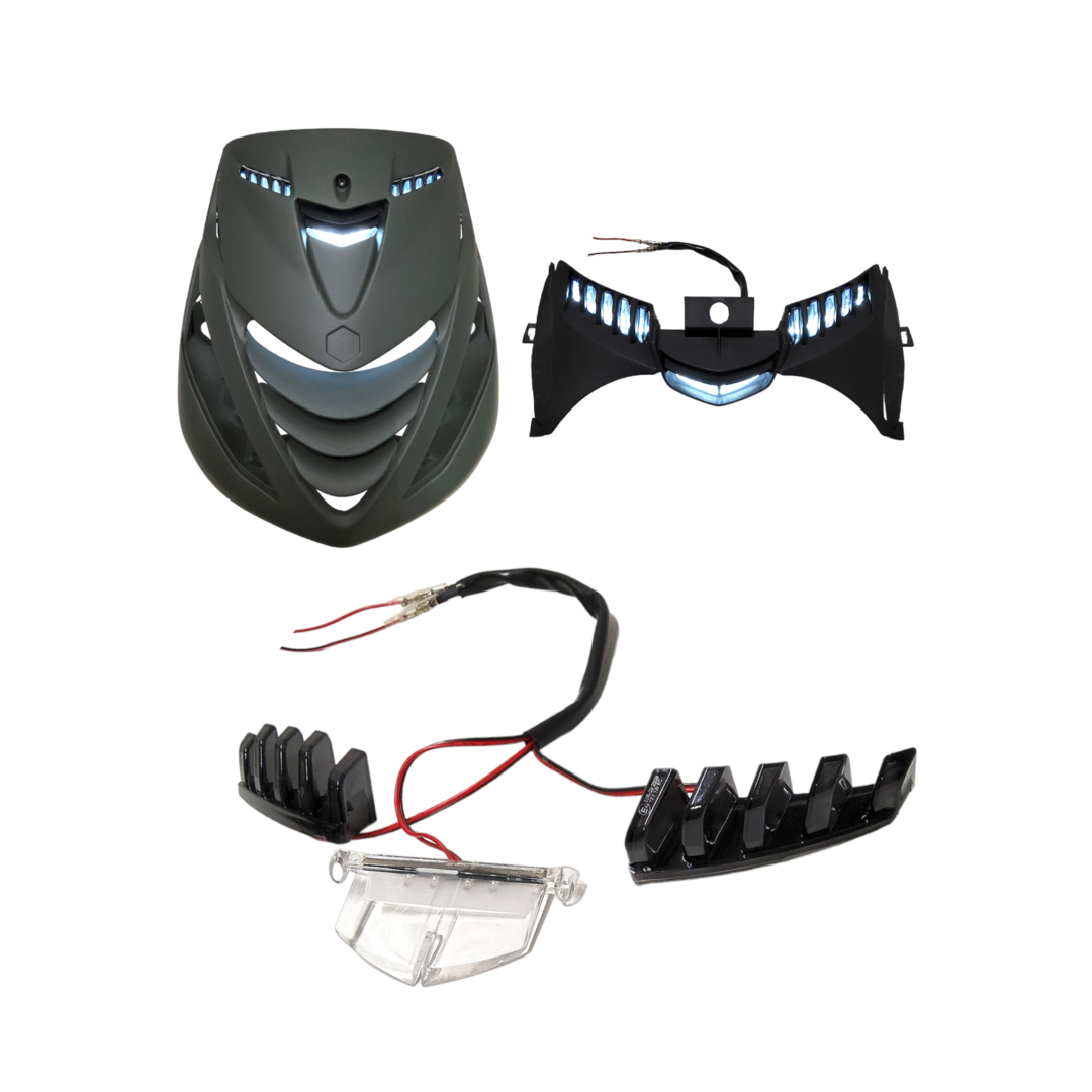 DMP led verlichting voorscherm boven grill smoke 3-delig voor Piaggio Zip SP, Zip 2000 en Zip 100/125 met SP-neus