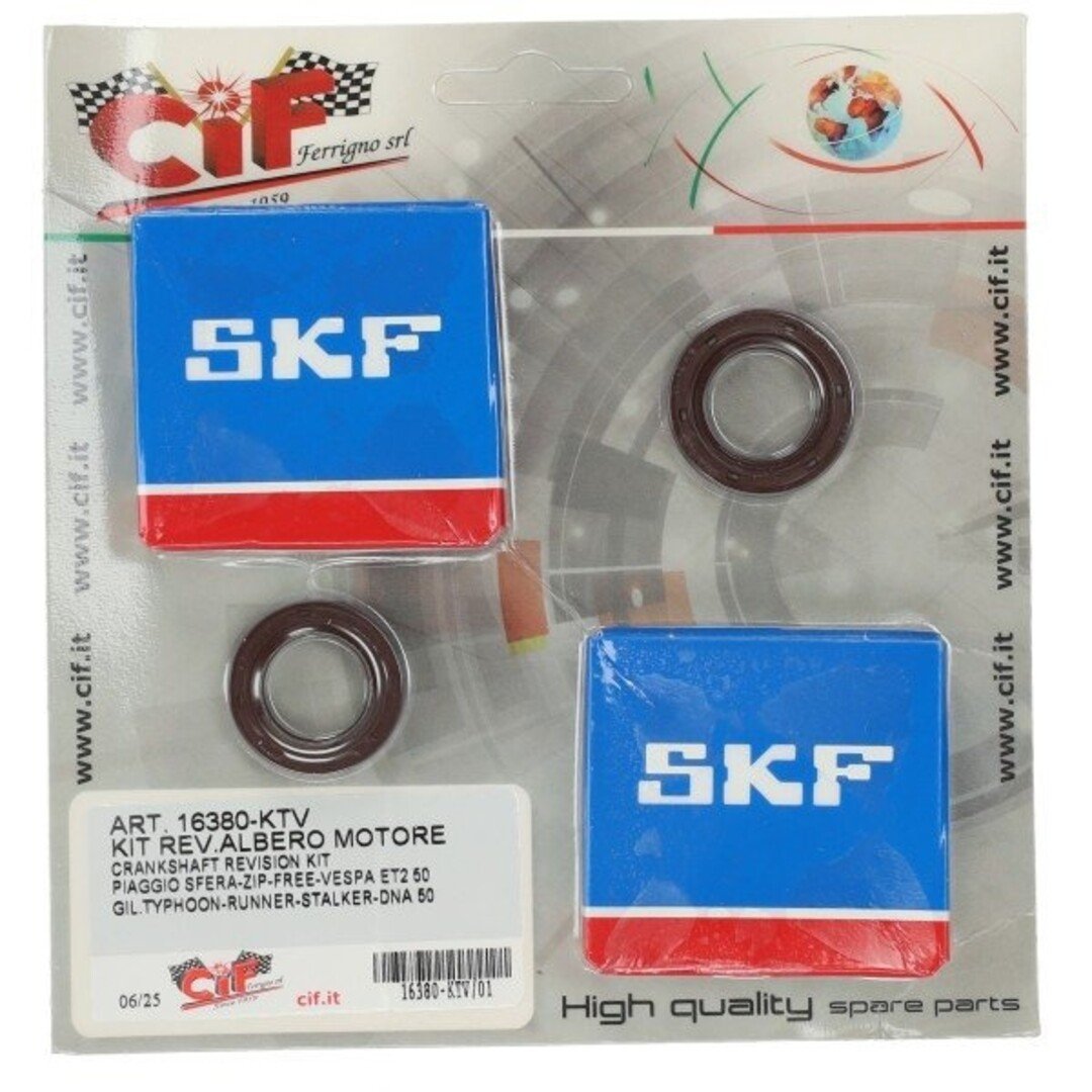 lager+keerringset cif krukas viton skf 50cc gilera, runner, typhoon, mojito, sco piaggio 2t, sportcity one