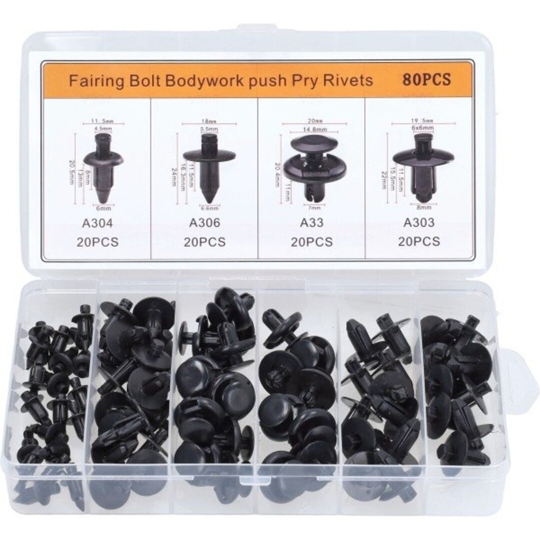 drukplug set plaatwerkset m6/m6.6/m7/m8 plastic zwart 80 delig