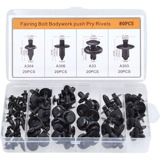 drukplug set plaatwerkset m6/m6.6/m7/m8 plastic zwart 80 delig