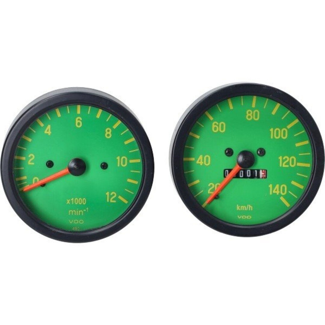 km tellerklok + toerenteller groen plaat gele cijfers 85mm zundapp 529