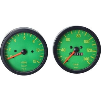 km tellerklok + toerenteller groen plaat gele cijfers 85mm zundapp 529