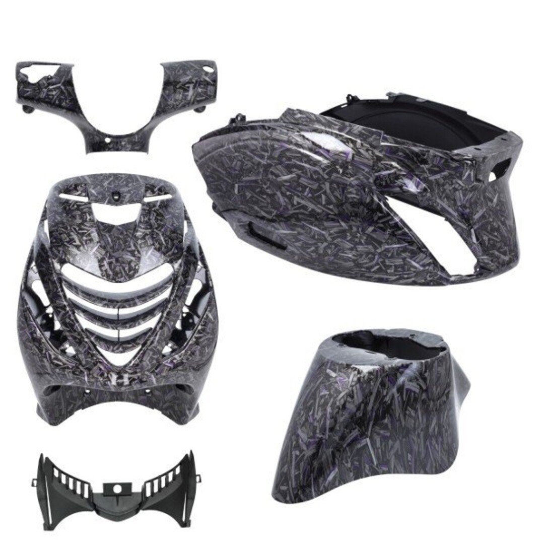 plaatwerkset DMP model SP EVO-1 Forged Flakes  glans zwart/zilver/paars 5-delig zip 100/125, zip2000