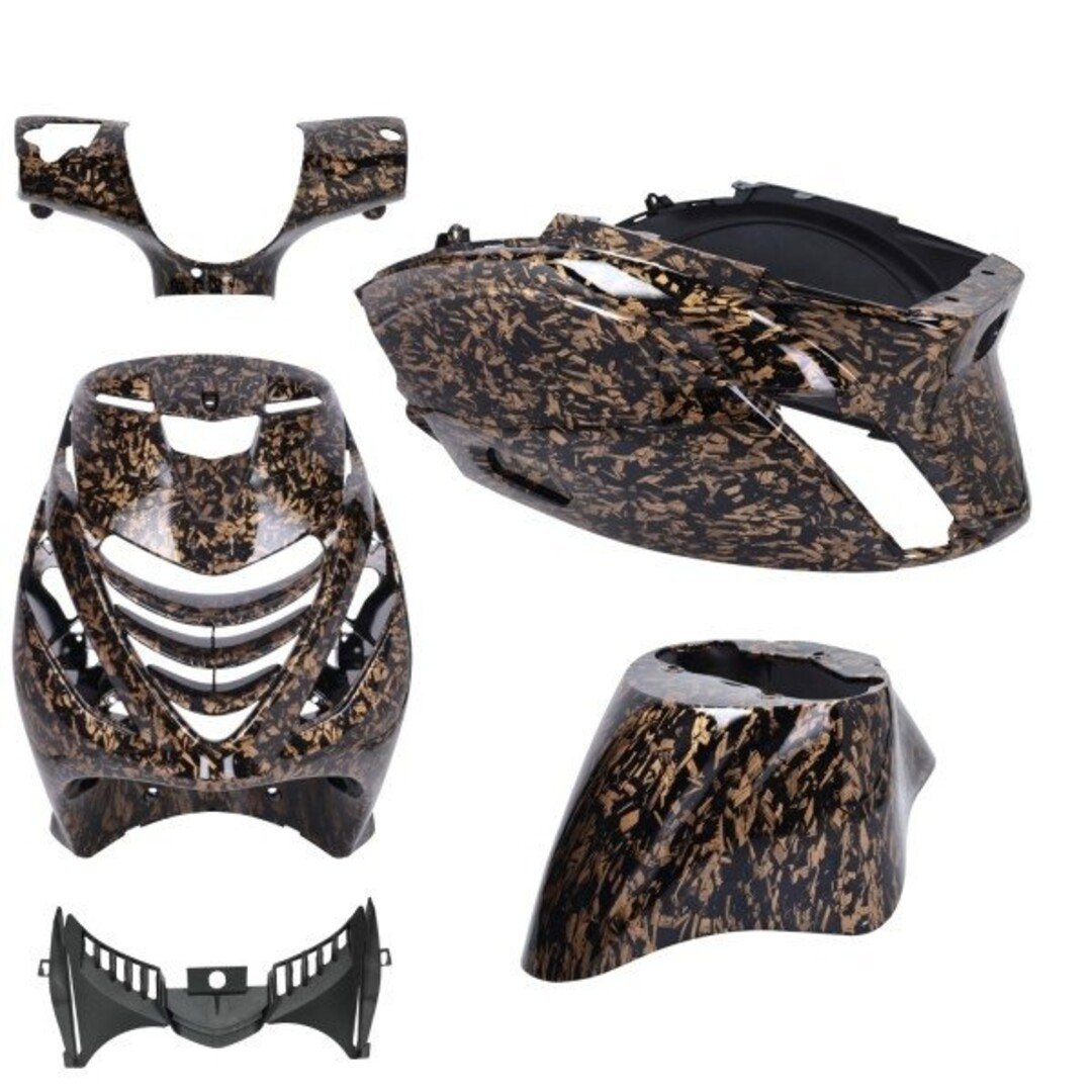 plaatwerkset DMP model SP EVO-1 Forged Flakes glans zwart/goud 5-delig zip 100/125, zip2000