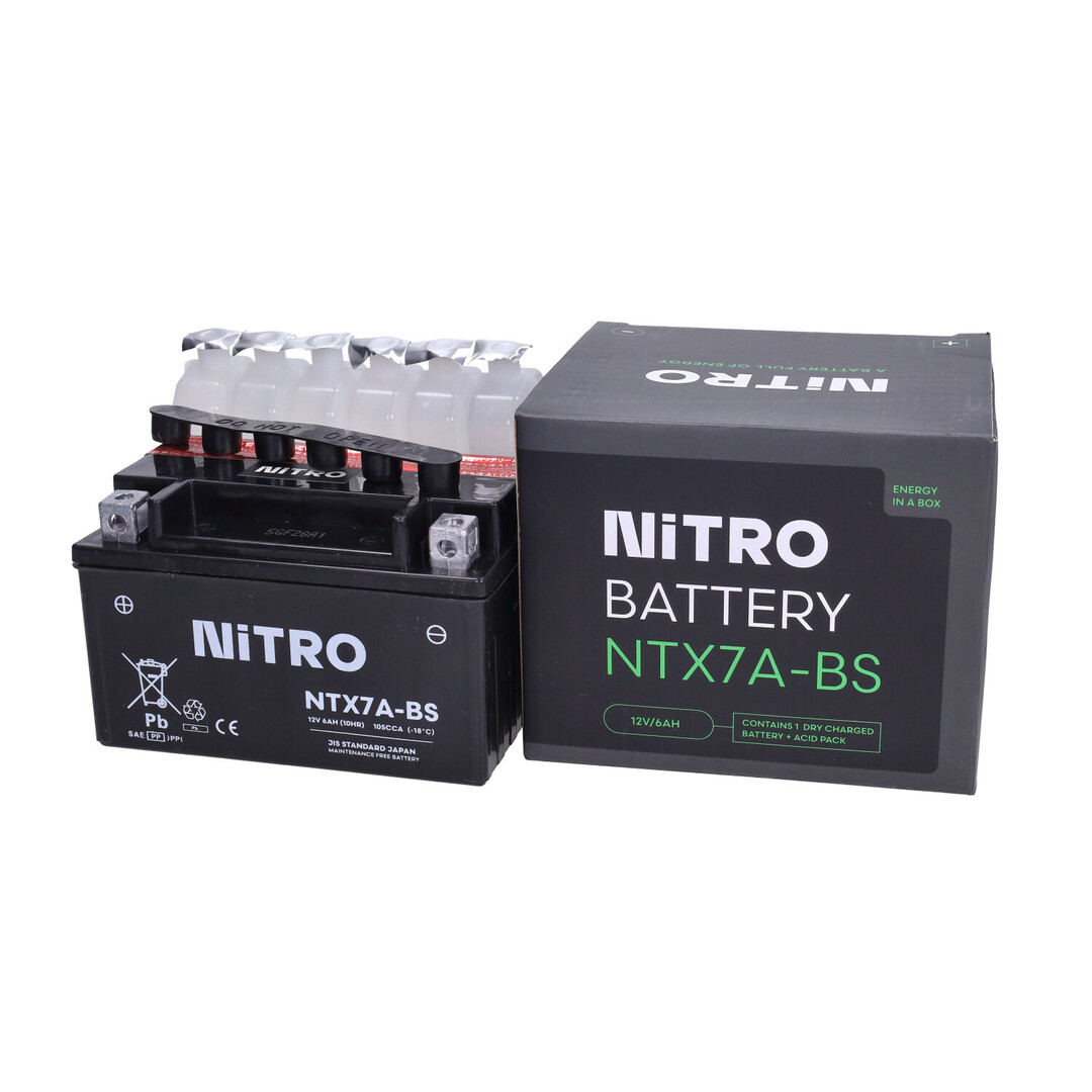 Nitro Nitro NTX7A-BS / YTX7A-BS Accu voor Peugeot Kisbee 4T, Kymco Agility 4T, China scooter 4T en SYM Orbit 4T