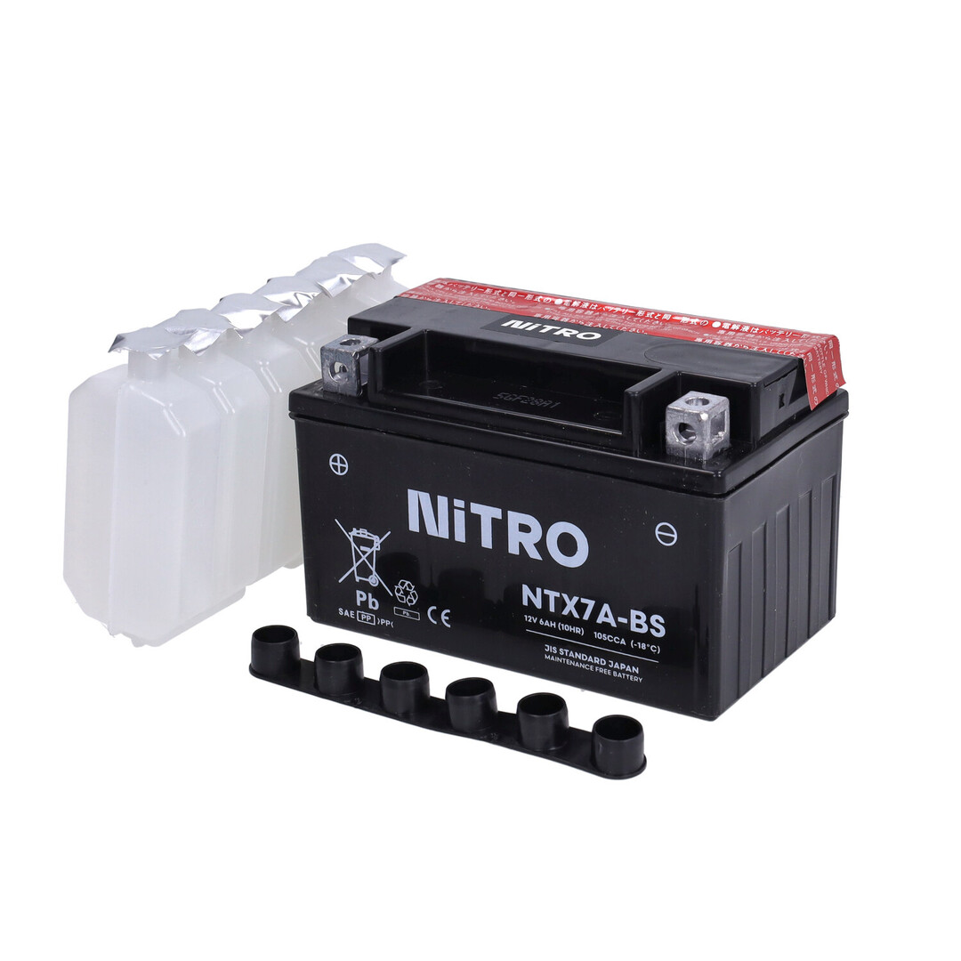 Nitro Nitro NTX7A-BS / YTX7A-BS Accu voor Peugeot Kisbee 4T, Kymco Agility 4T, China scooter 4T en SYM Orbit 4T