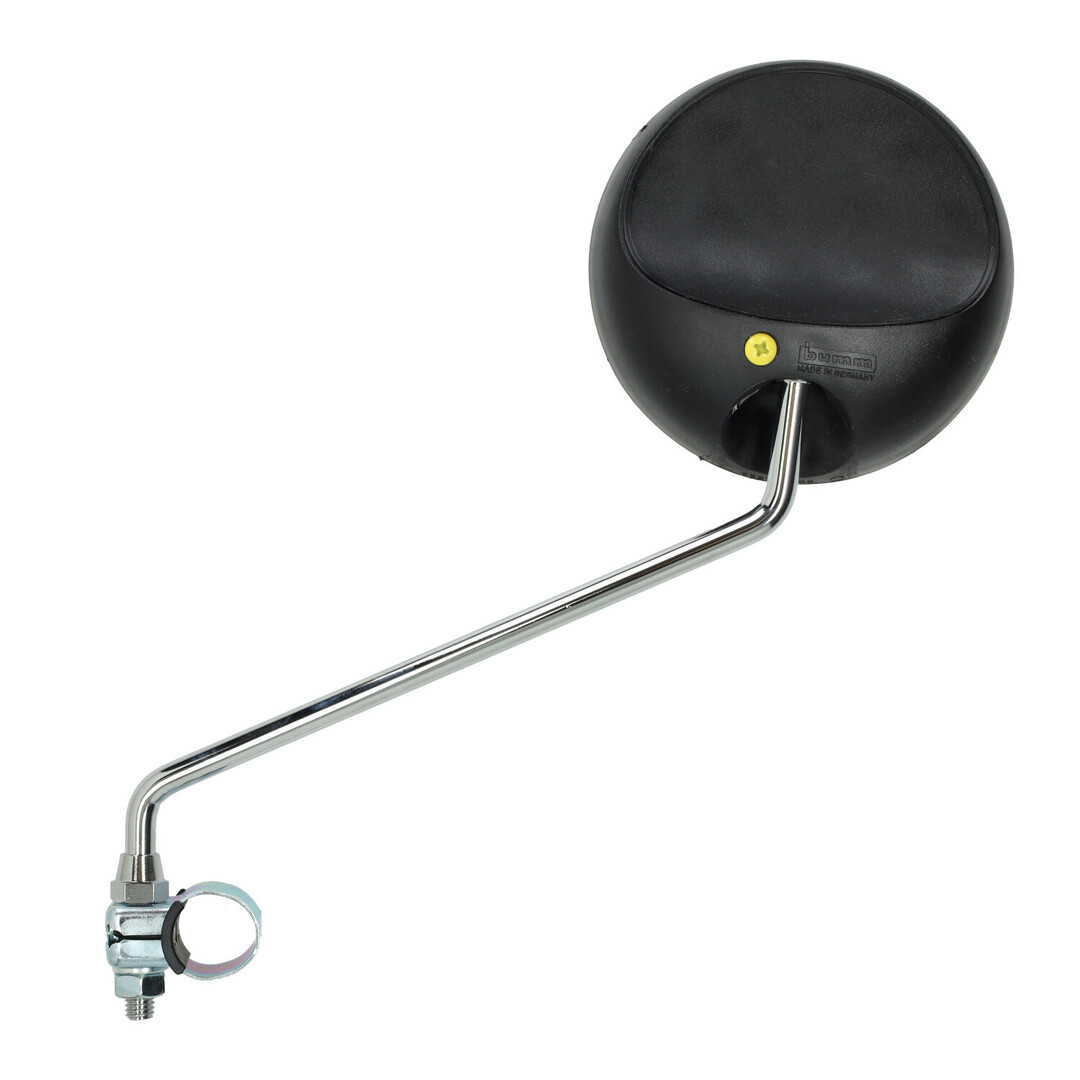 spiegel bumm rond + klem links/rechts zwart/chroom a35, hercules prima, puch maxi, a3 922/15p