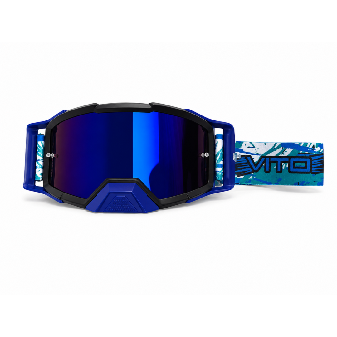 Vito VITO Pulse crossbril zwart met blauwe strap en blauw Revo vizier