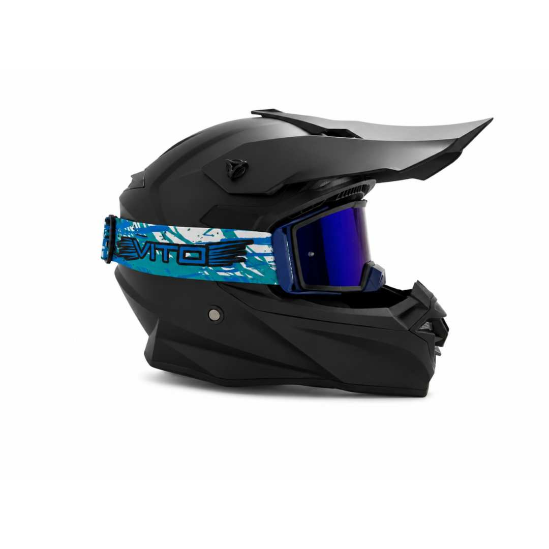 Vito VITO Pulse crossbril zwart met blauwe strap en blauw Revo vizier