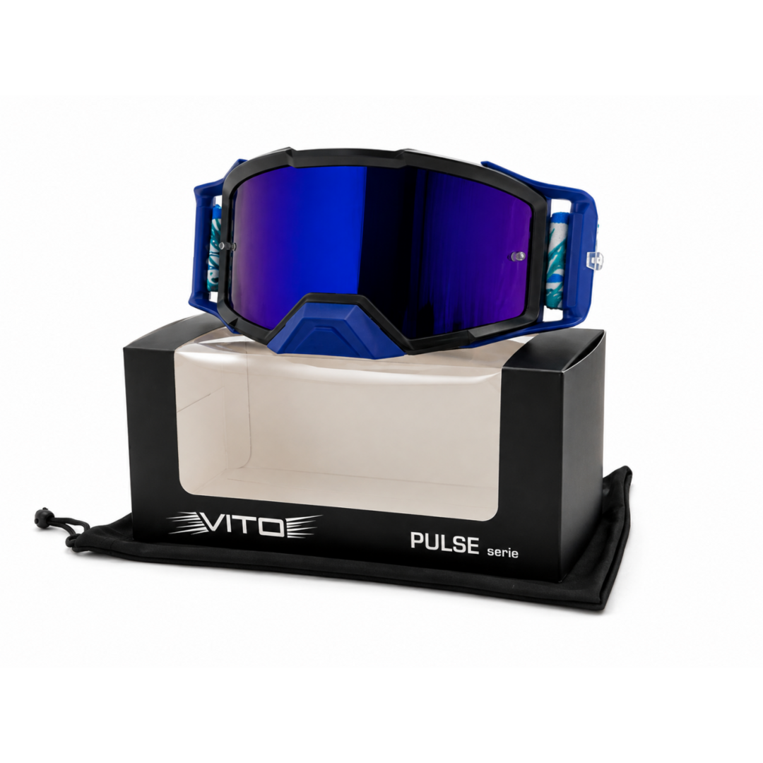 Vito VITO Pulse crossbril zwart met blauwe strap en blauw Revo vizier