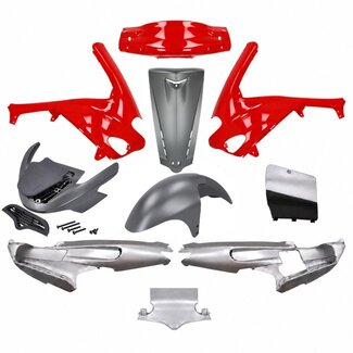 plaatwerkset origineel model + spoiler SP PRO rood/zilver gilera runner 50/125/180