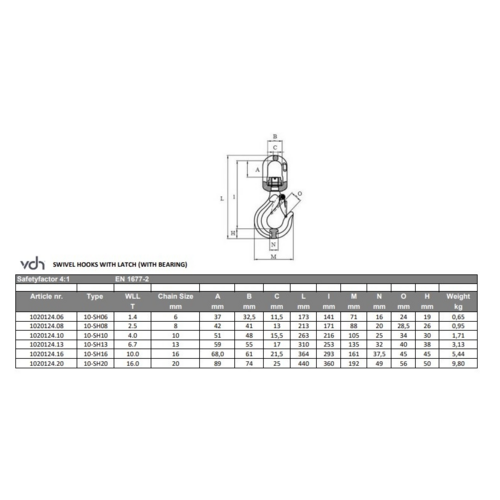 VDH VDH Ketting voorloper met wartel klephaak grade 100 - Ø 6 mm - 0,30 meter