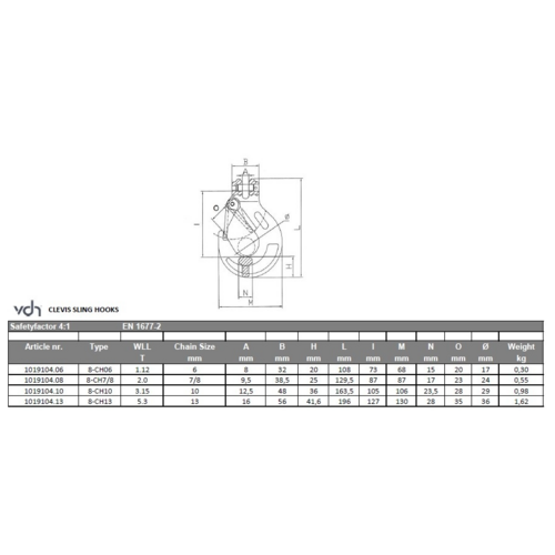 VDH VDH Gaffel klephaak - Grade 80 - 1,12 ton - lengte 6 mm