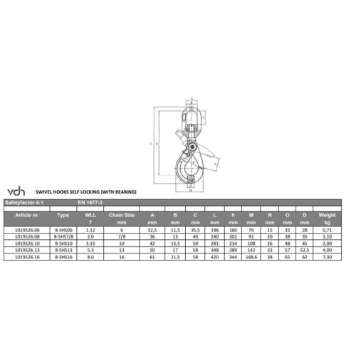 VDH VDH Wartel veiligheidshaak gelagerd - Grade 80 - 3,15 ton - lengte 10 mm
