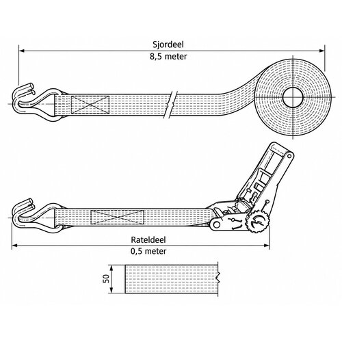 SafetyLoad Spanband 5 ton - 9 meter - 50 mm - 2-delig met spitshaken