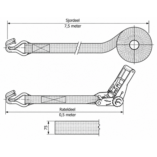 Spanband 10 ton - 8 meter - 75 mm - 2-delig met spitshaken SafetyLoad Spanband 10 ton - 8 meter - 75 mm - 2-delig met spitshaken