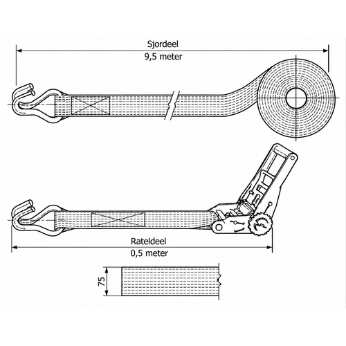 SafetyLoad Spanband 10 ton - 10 meter - 75 mm - 2-delig met spitshaken