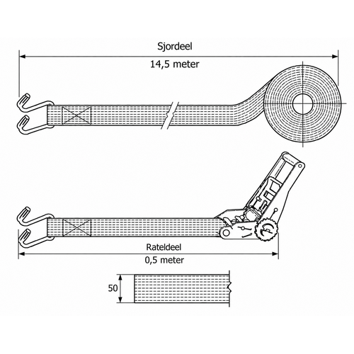 SafetyLoad Complete spanband - Wijde haak - 15 meter - 50 mm - 5.000 kg