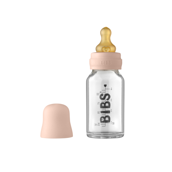 BIBS Glazen babyfles met latex flesspeen, complete set 110 ml - Blush