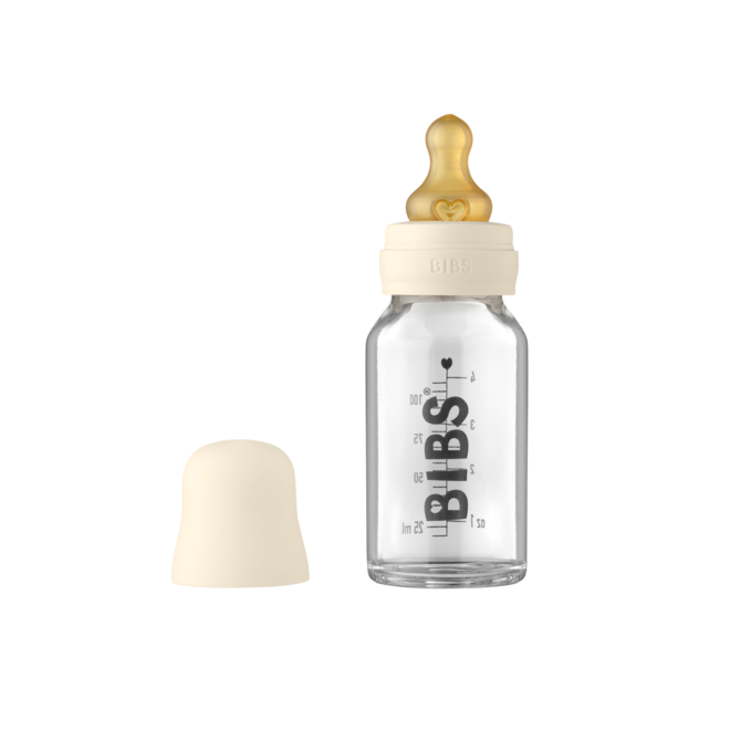 BIBS Glazen babyfles met latex flesspeen, complete set 110 ml - Ivory